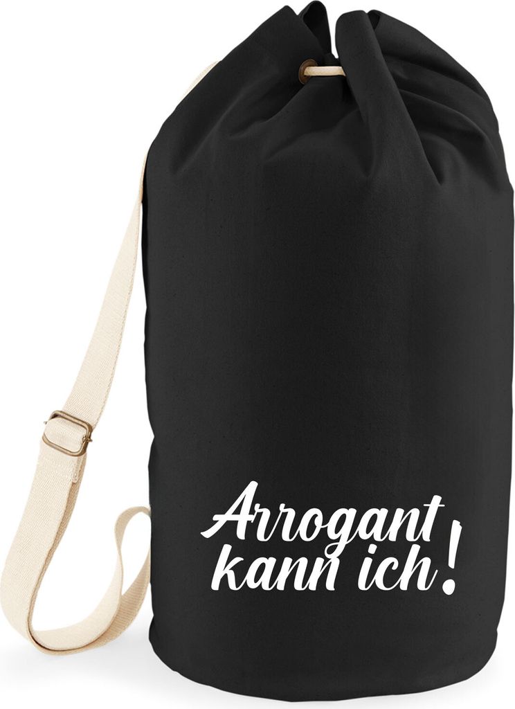 Huuraa Seesack Arrogant kann ich Schriftzug 20 Liter Black Baumwolle Rucksack Geschenkidee
