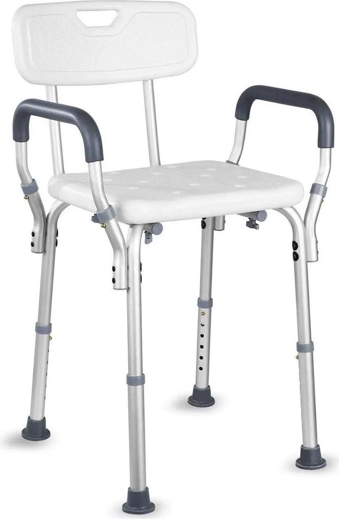 Duschstuhl - Für Dusche/Badewanne - Mit Arm- und Rückenlehne - Bis 136 kg belastbar - Höhenverstellbar - Aluminiumrahmen - Nicht klappbar - Mont...
