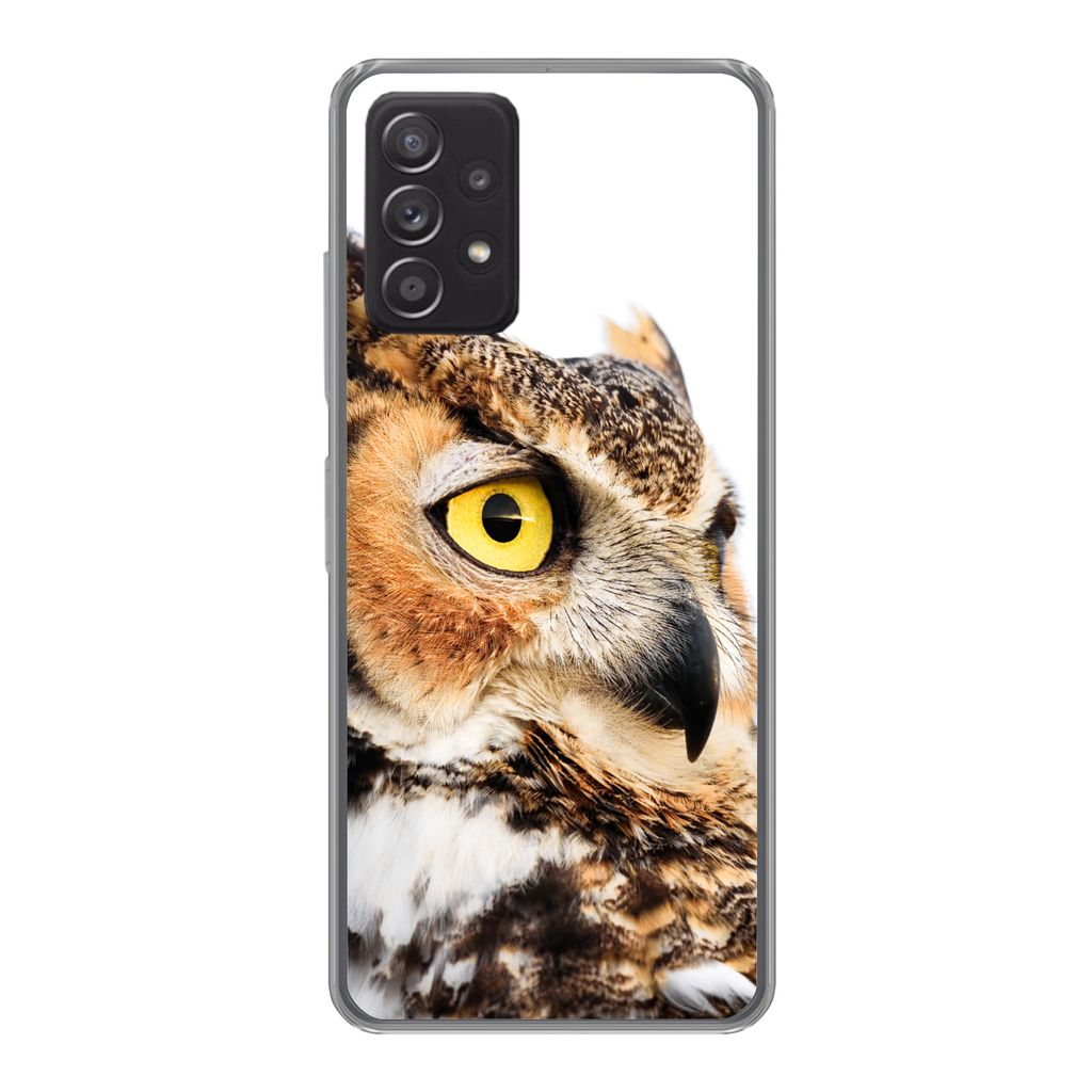MuchoWow Handyhülle Schutzhülle Hülle für Samsung Galaxy A53 5G Braune Eule mit weißem Hintergrund Silikon Softcase Handy Hülle - Schutzabd...