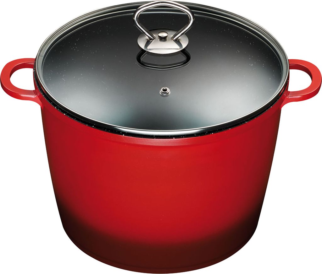 Ø24cm 7Liter Suppentopf ca.18cm hoch KING Aluguss mit Keramikbeschichtung Innen: FUSION / mit Glasdeckel / Farbe: Rot