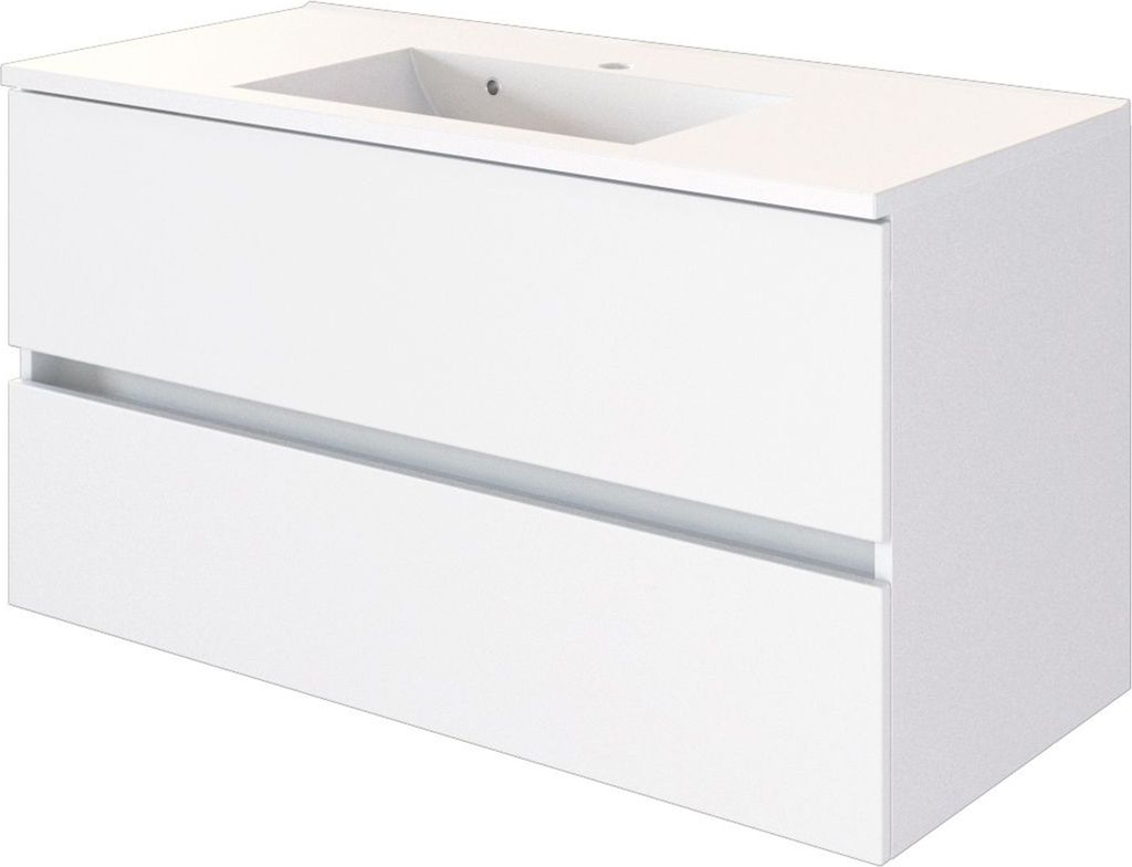 Waschtisch Badschrank Waschplatz Badezimmerschrank Handwaschplatz Bad "Baabe I" Weiß/Weiß-Matt 100 cm