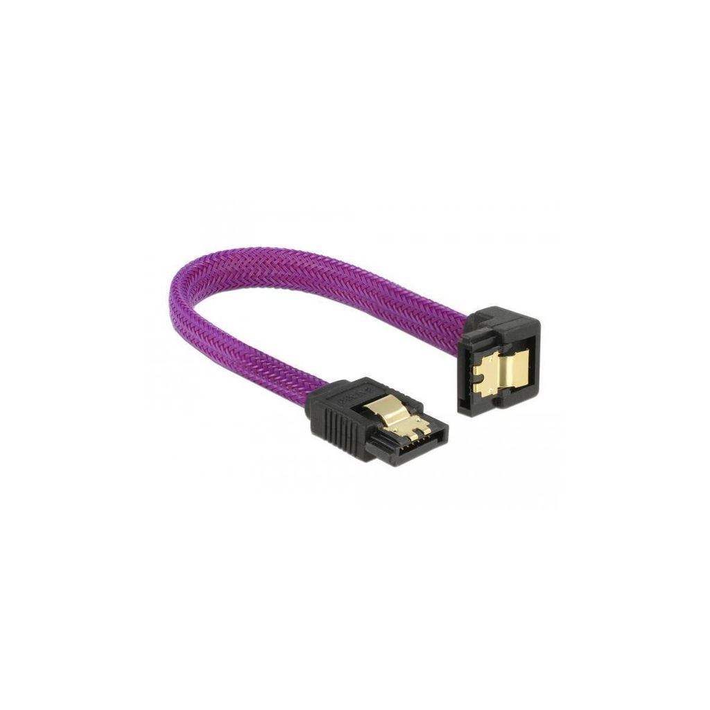SATA 6 Gb/s Kabel 10 cm violett, gewinkelt, Nylon, 7-polig