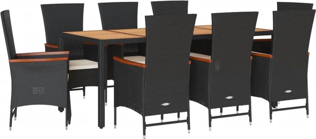 vidaXL 9-dielny záhradný jedálenský set s vankúšmi Black Obrázok produktu 