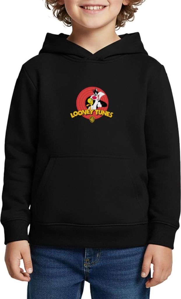 Spreadshirt Looney Tunes Sylvester Und Tweety Kinder Premium Hoodie, 122/128 (6 Jahre), Schwarz