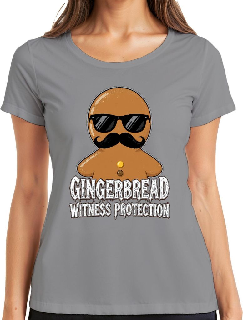 Gingerbread Witness Protection Weihnachten lustig Schnurrbart Damen T-Shirt, Grau, S