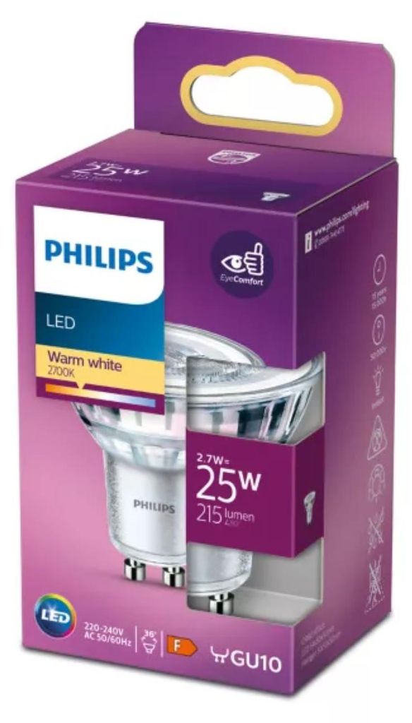 Philips 8718699773656, 2,7 W, 25 W, GU10, 215 lm, 15000 h, Obrázok produktu 