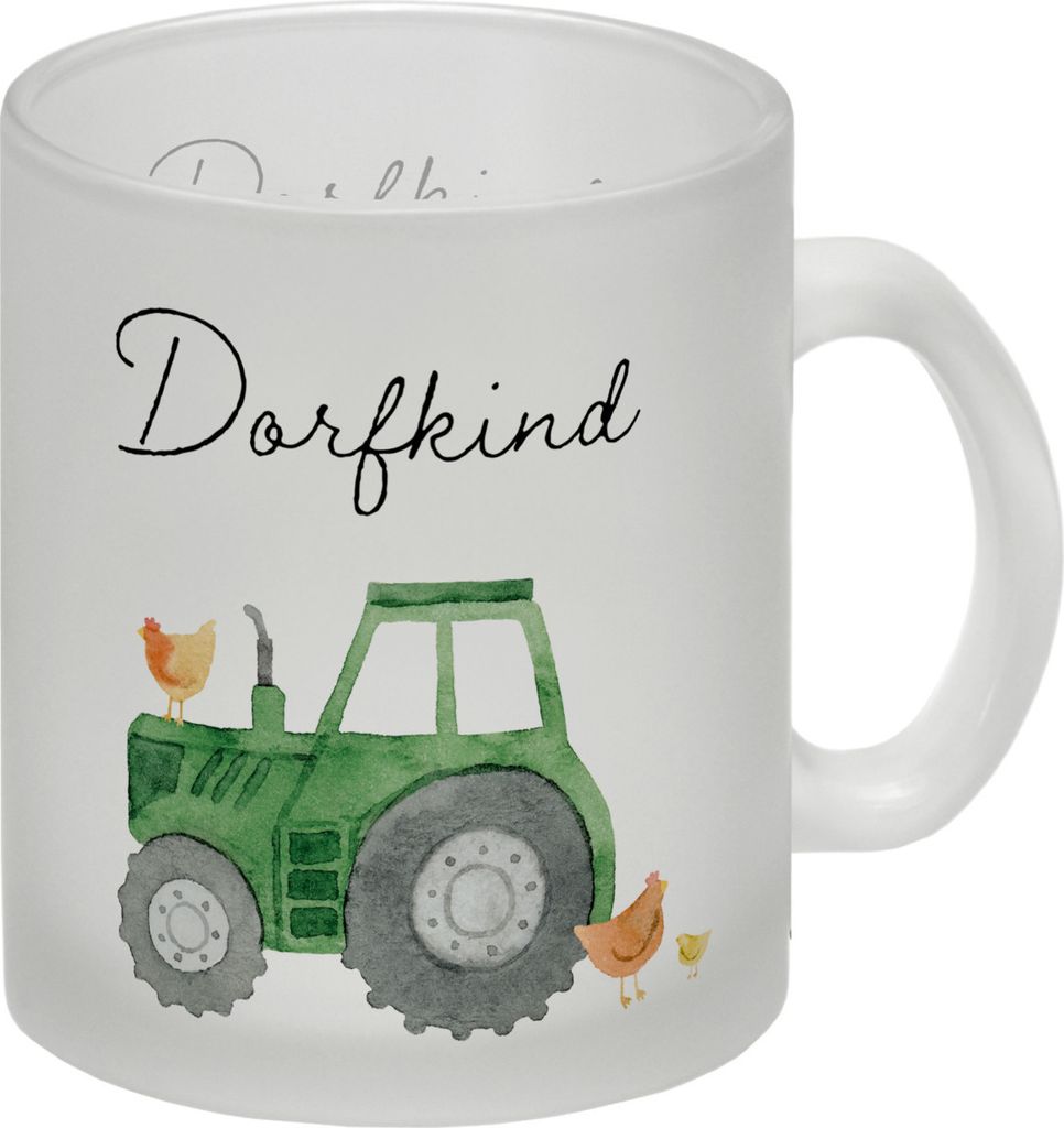 Dorfkind grüner Traktor Glas Tasse Produktbild 