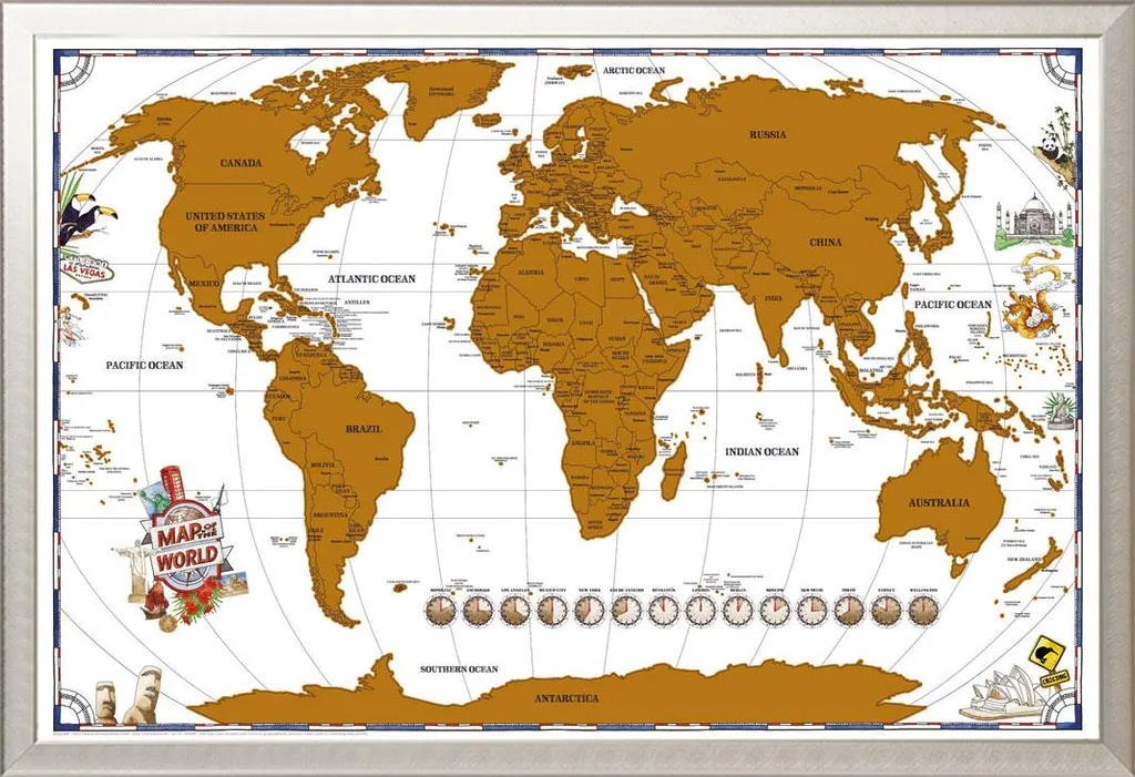 Grande Carte du Monde à Gratter 36 Pouces avec Vitre Acrylique Shinsuke