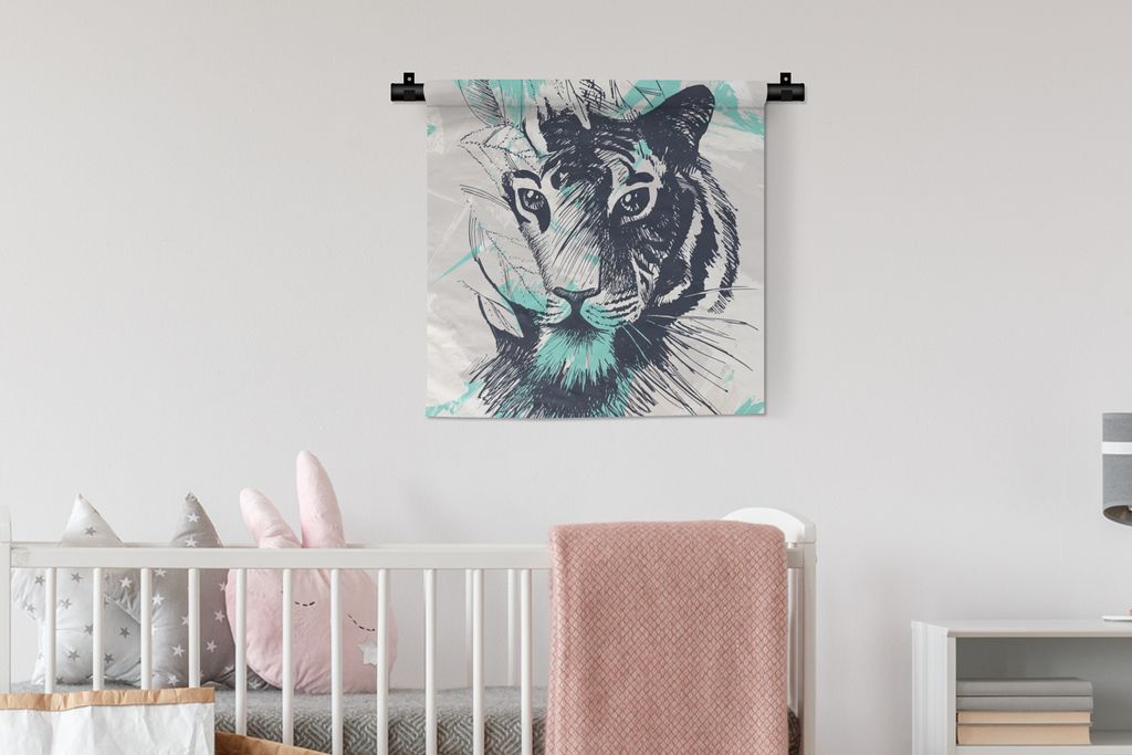 MuchoWow Wandteppich Wandbehang Tiger - Abstrakt - Blau 60x60 cm Tapisserie Dekoration Wandtuch - Dekorationen - Wand Decke