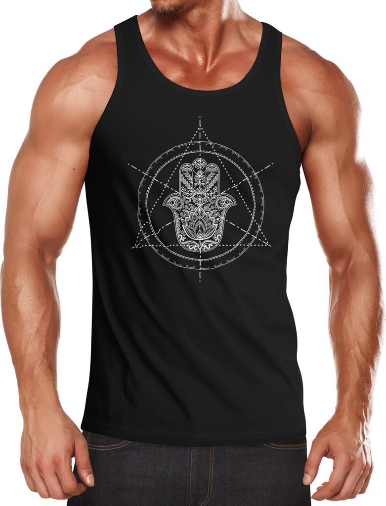 Herren Tanktop Hamsa Hand der Fatima Glücksbringer Symbol Slim Fit Neverless schwarz XL