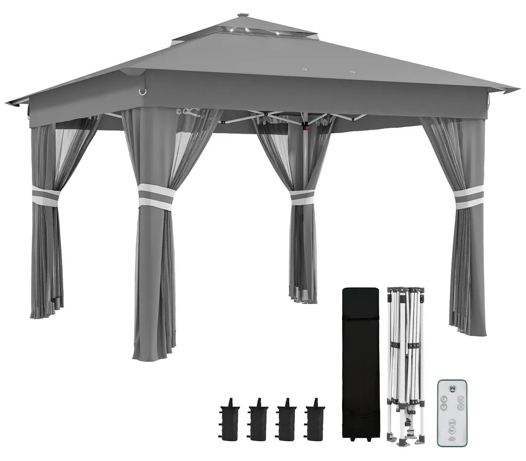 Barnum pliant 3x3m avec moustiquaire et éclairage LED pour jardin