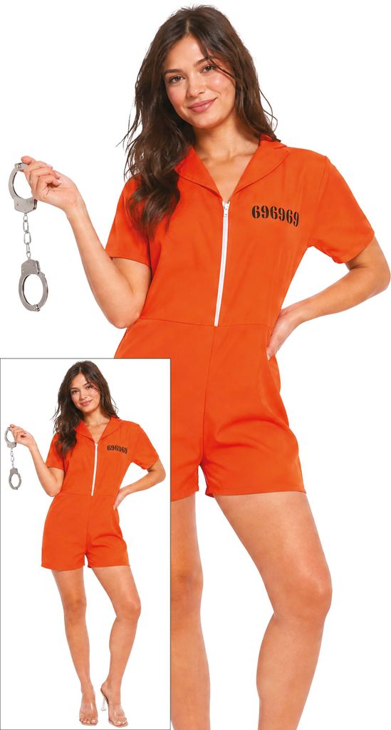 Ladro Carnevale Costume Arancione Tuta Manette Crimine Immagine del prodotto 