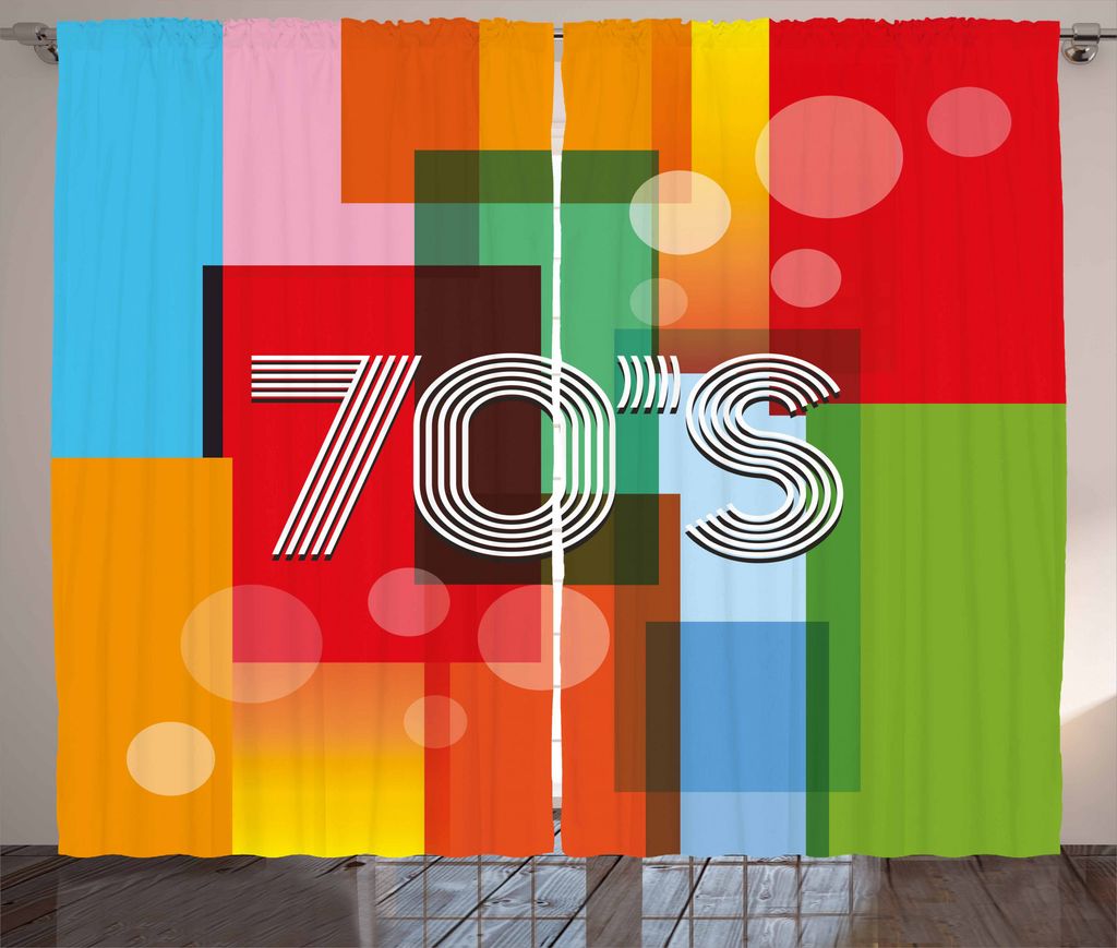 ABAKUHAUS Bunt Rustikaler Gardine, Retro Kunst Siebziger, Schlafzimmer Kräuselband Vorhang mit Schlaufen und Haken, 280 x 175 cm, Mehrfarbig