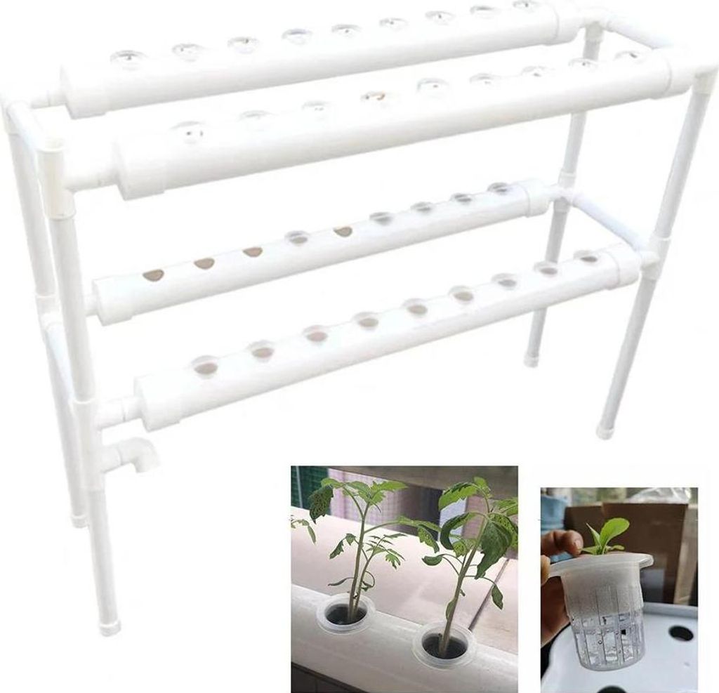 Hydroponik Anzucht-Set - System mit 36 Löchern - Zwei Ebenen - Lochdurchmesser 32 mm - Pumpe 220V/50Hz - Für Balkon - Wassertank nicht enthalten ...