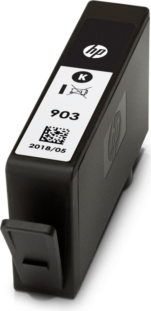 A black HP ink cartridge is shown against a white background.