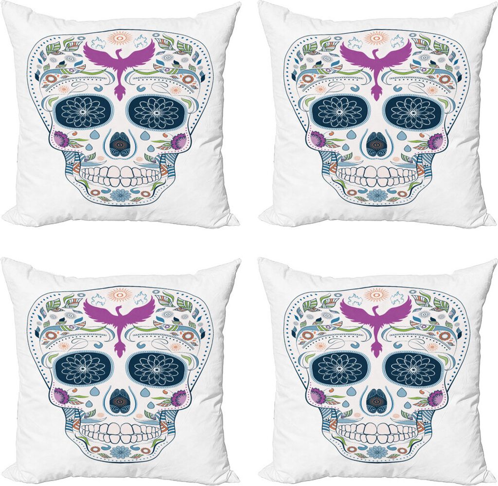 ABAKUHAUS Zuckerschädel Kissenbezug Set (4 Stück), Phoenix-Verzierung, Moderner Doppelseitiger Digitaldruck, 50 cm x 50 cm, Mehrfarbig
