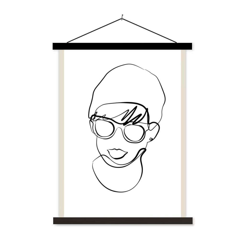 MuchoWow Textilposter Frauen - Minimalismus - Linienkunst 120x160 cm mit schwarzem Rahmen - Magnetischer