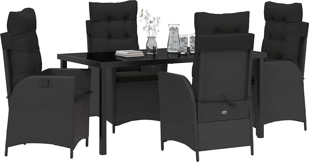 vidaXL Garten Essgruppe mit Kissen 5 pcs Schwarz Poly-Rattan