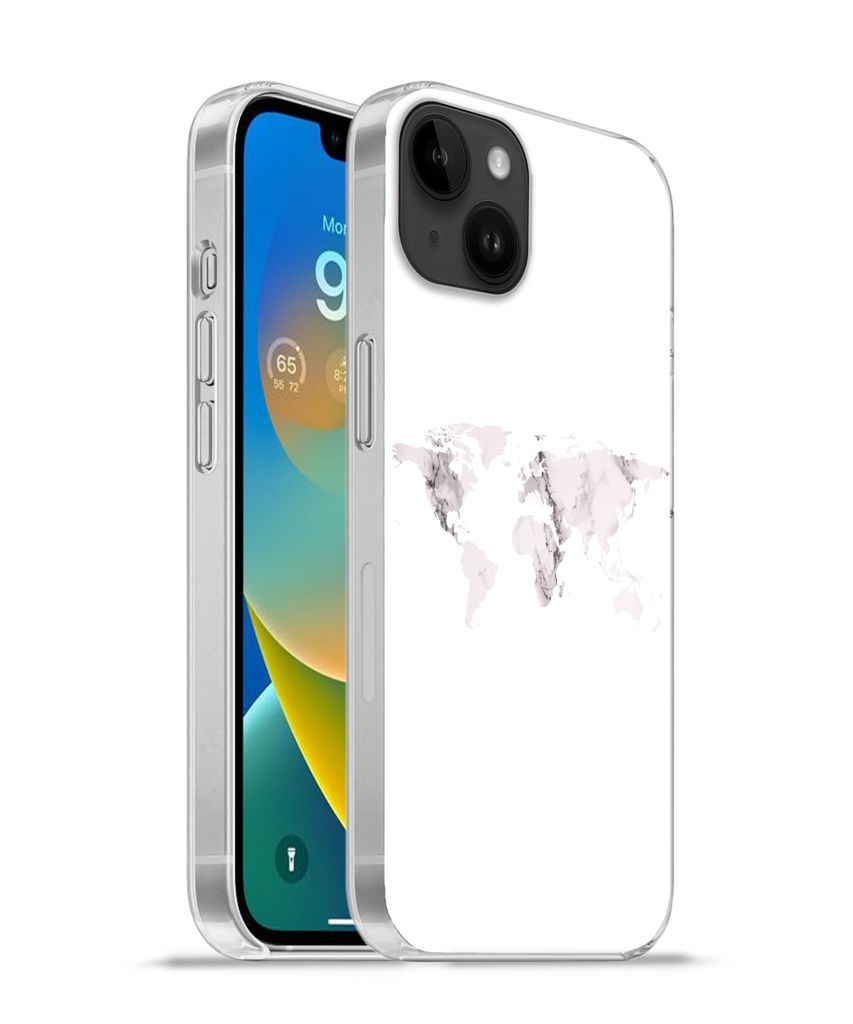 MuchoWow Handyhülle Schutzhülle Hülle für Apple iPhone 14 Plus - Soft case Weltkarte - Marmor - Weiß Silikon Softcase Handy Hülle - Abbildung