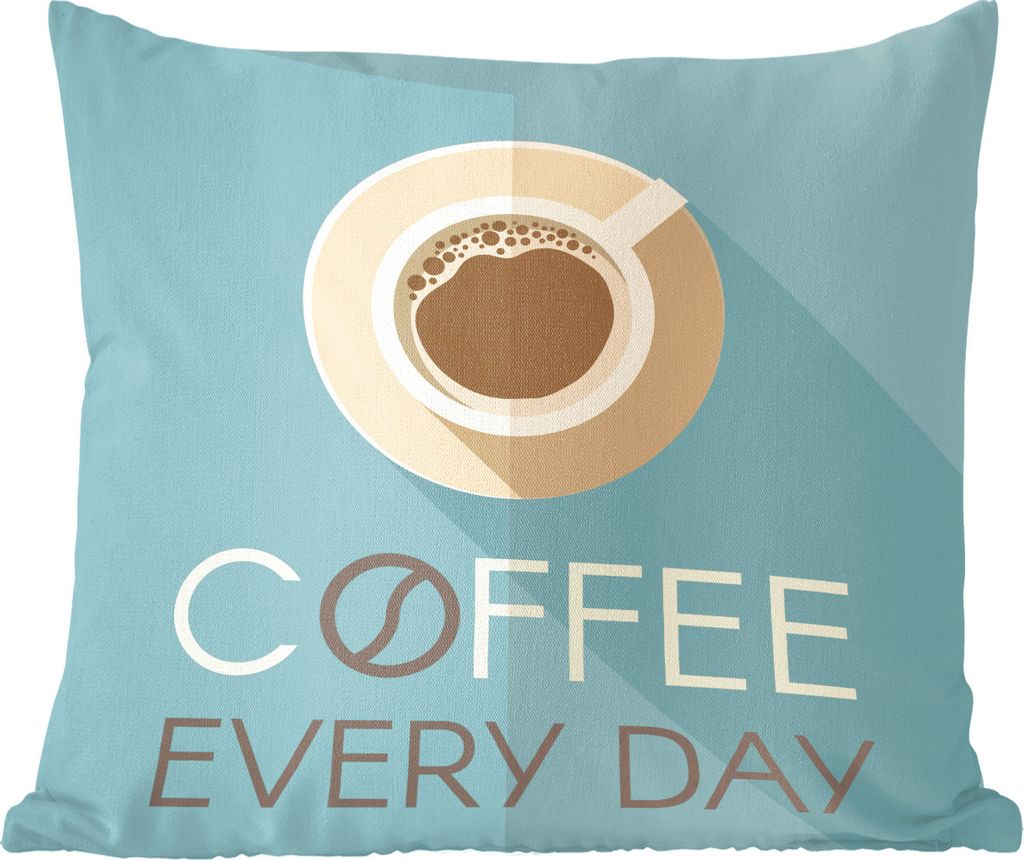 MuchoWow Zierkissen Sofakissen Wohnzimmer Dekokissen 45x45 cm Kaffee jeden Tag - Zitate - Sprichwörter - Kaffee - Schlafpolster - Polster für d...