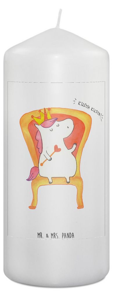 Mr. & Mrs. Panda Kerze Einhorn König 19 x 8 cm - Weiß - Geschenk, Krone, Stumpenkerze, Erinnerungskerze, Prinzessin, Bedruckte, Erinnerungslicht,...
