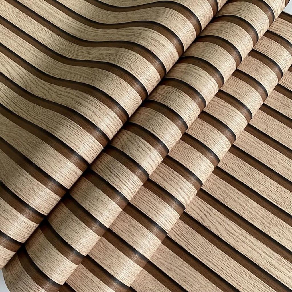 RHP Tapete Holzoptik 3D – Wandpaneel Design, moderne Lamellenwand im Skandi Look, Natur Optik, Holzwand Effekt, 0,53 x 10,05 m 930056