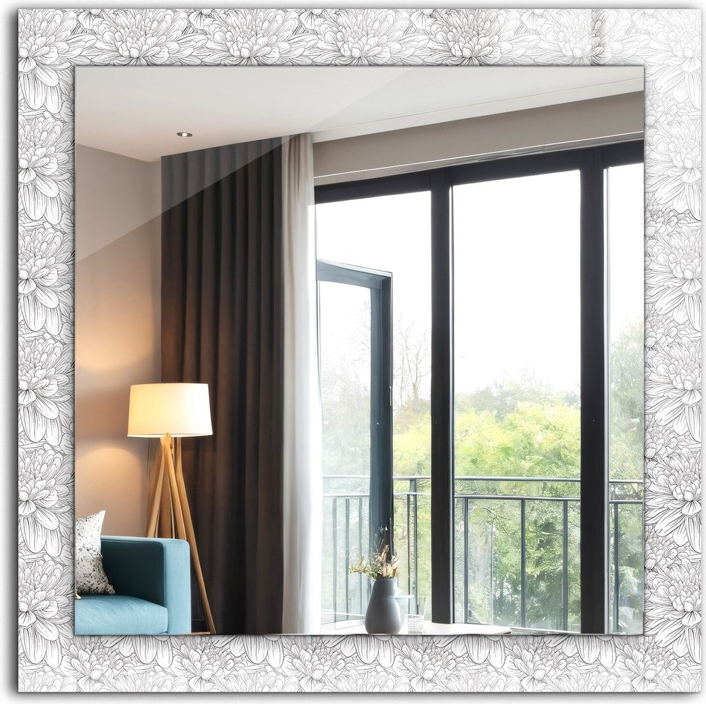 Bedruckter Spiegel - Wandspiegel - Dekorativer - Modern - 60x60 cm - Florales Monochromes Muster