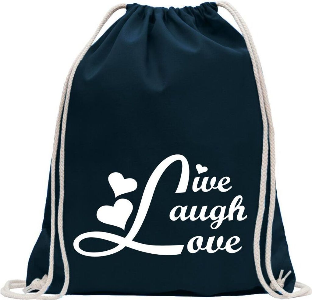 Kiwistar - Turnbeutel - dunkelblau - live laugh love - Fun Rucksack Sport Beutel Gymsack Baumwolle mit Ziehgurt
