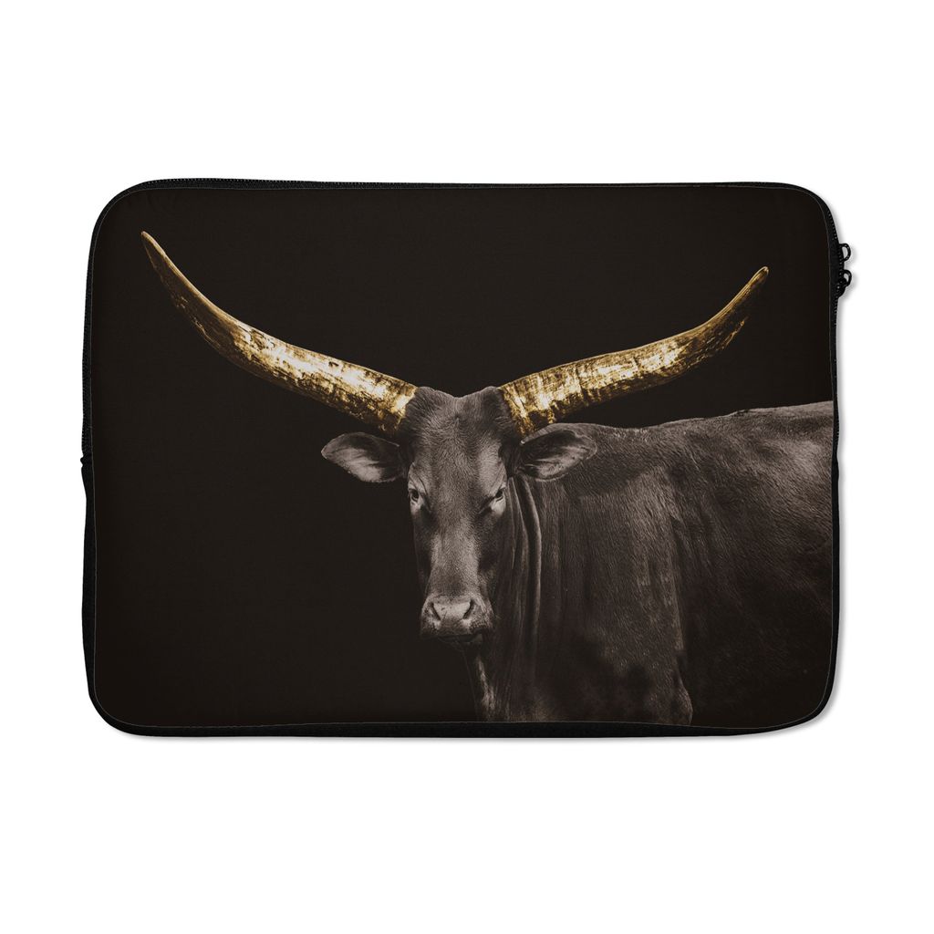 MuchoWow Laptop Hülle 13 Zoll Kuh - Gold - Schwarz Laptoptasche - Laptophülle - Sleeve - Rundumschutz