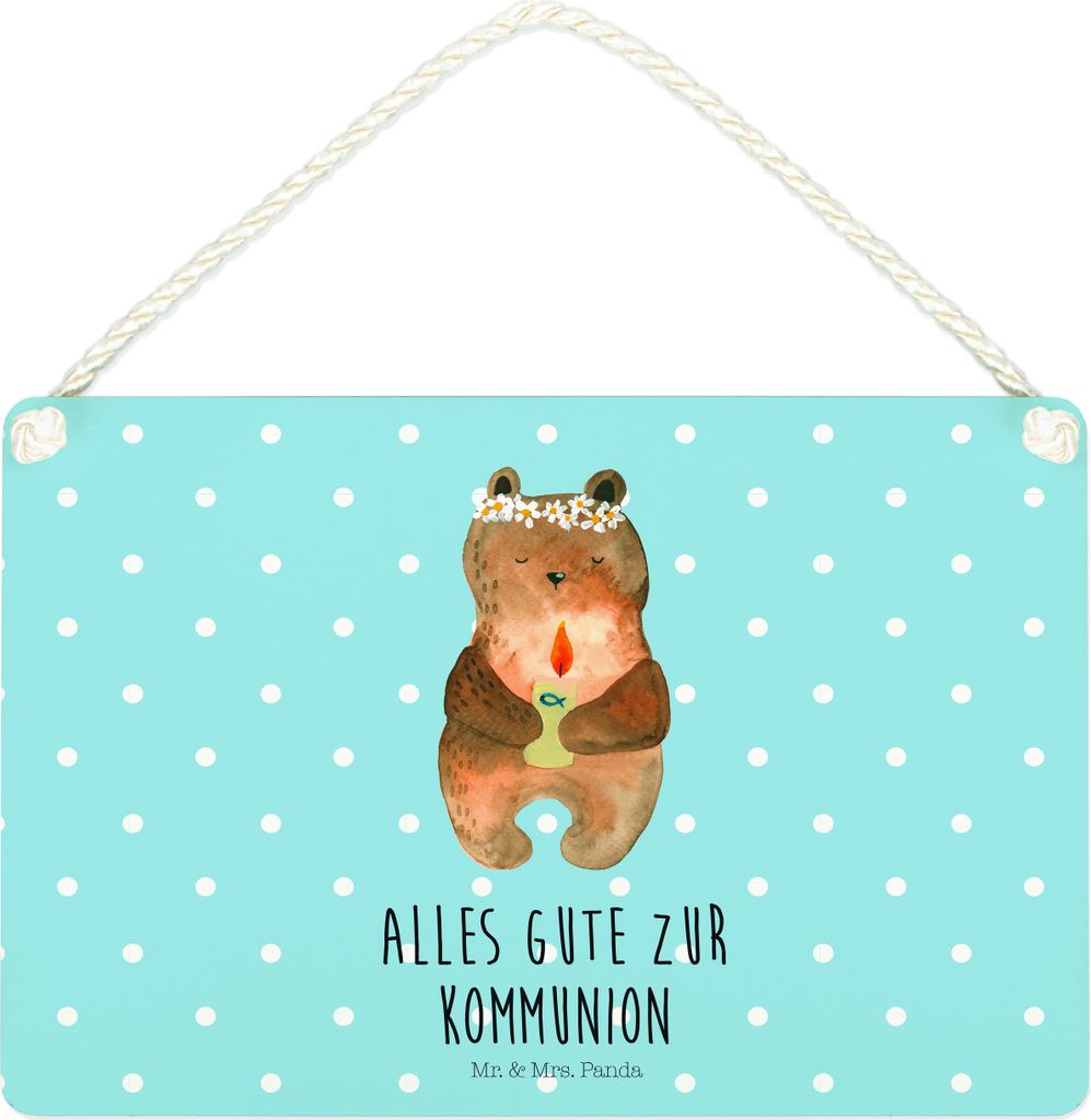 Mr. & Mrs. Panda Schild Bär Kommunion DIN A4 - Blau Pastell - Geschenk, Wandbild Holz, Türschild, holzbild, Gottes Segen, Holzschild, Teddy, Tauf...