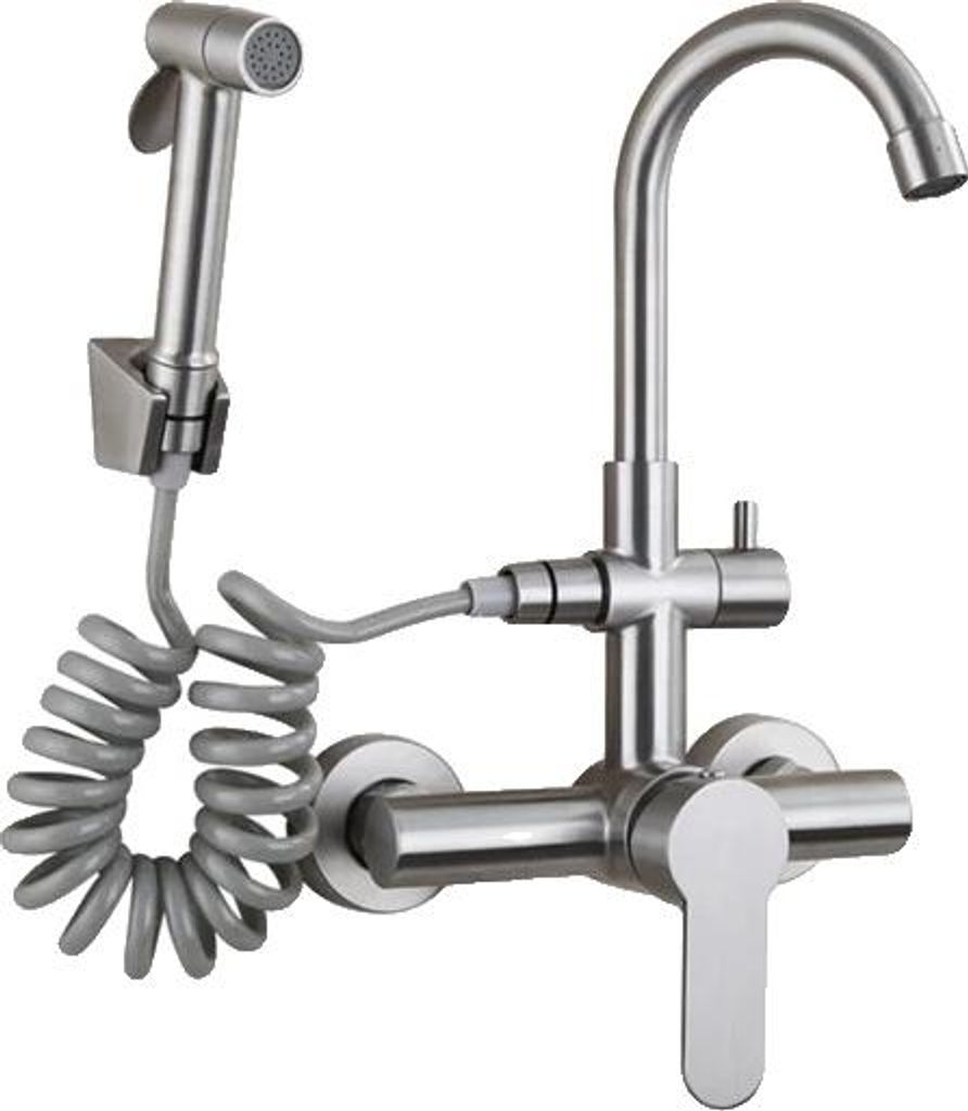 Bateria kuchenna, naścienna, wysuwany bidet, szczotkowany Zdjęcie produktu 