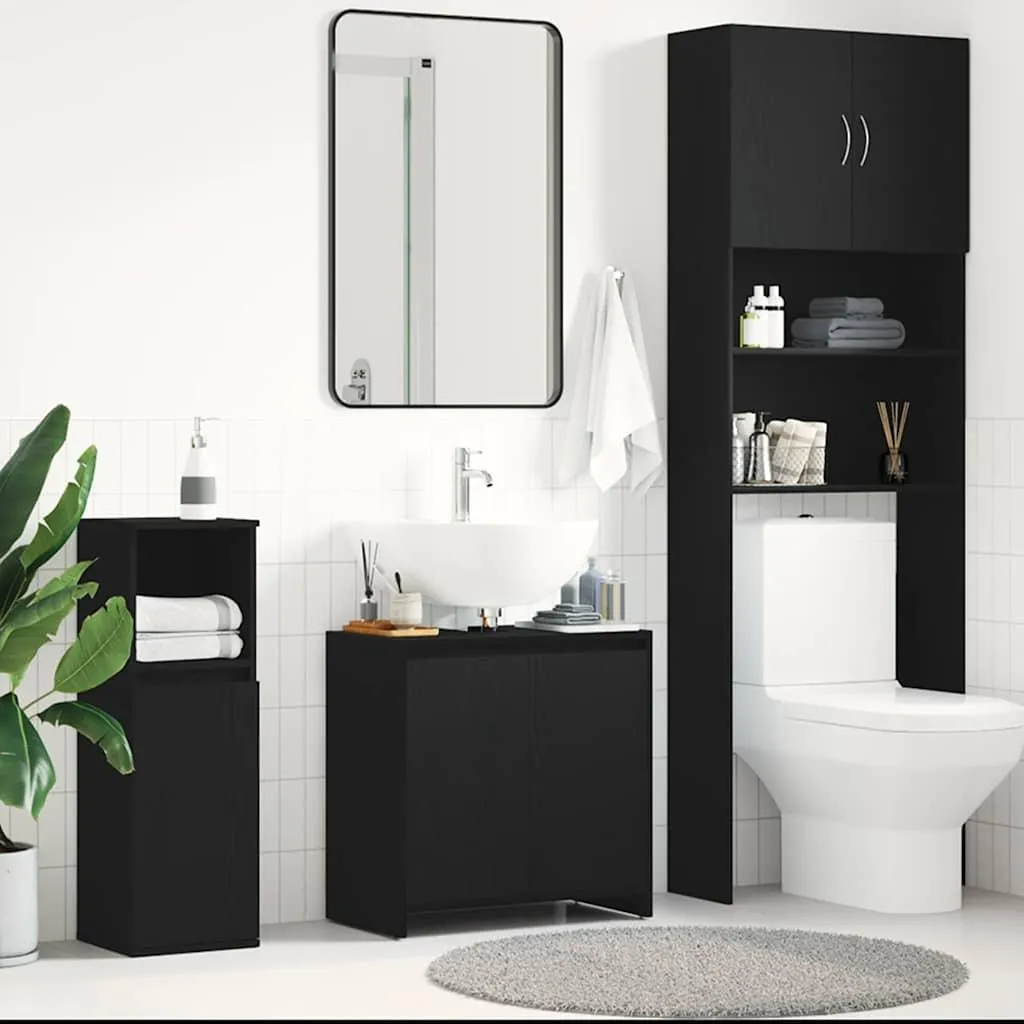 Armadio Da Bagno VidaXL Nero 60x32x53,5 Cm - 7 Scomparti + 1 Ante - Truciolare