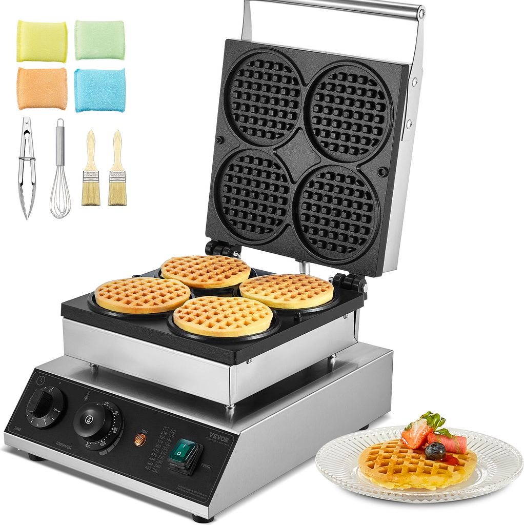 VEVOR kommerzielles Waffeleisen Waffelmaschine 1750 W antihaftbeschichtetes belgisches Waffeleisen aus Edelstahl mit Temperatur- und Zeitregelung, ...