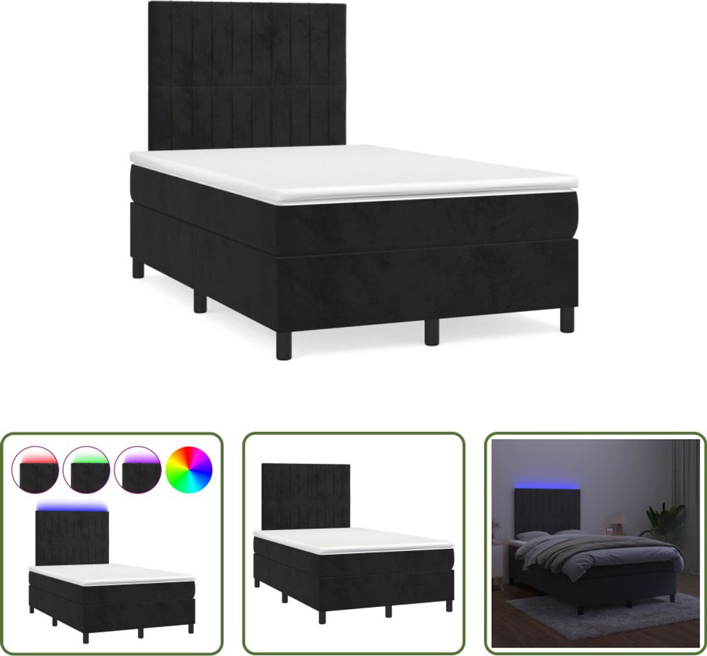 The Living Store Boxspringbett mit Matratze & LED Schwarz 120x190 cm Samt
