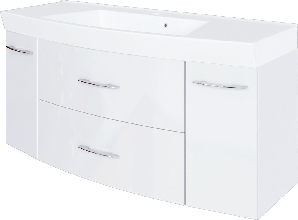 Waschbeckenschrank Florent gebogen 120cm 2 Schubladen und 2 Türen - weiß