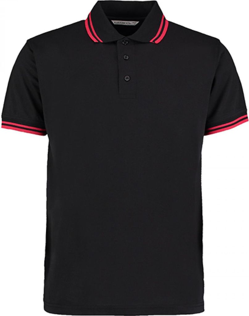 Kustom Kit KK409 | Tipped Collar Herren Polo Shirt / Halbmondpasse - Farbe: Black/Red - Größe: XL