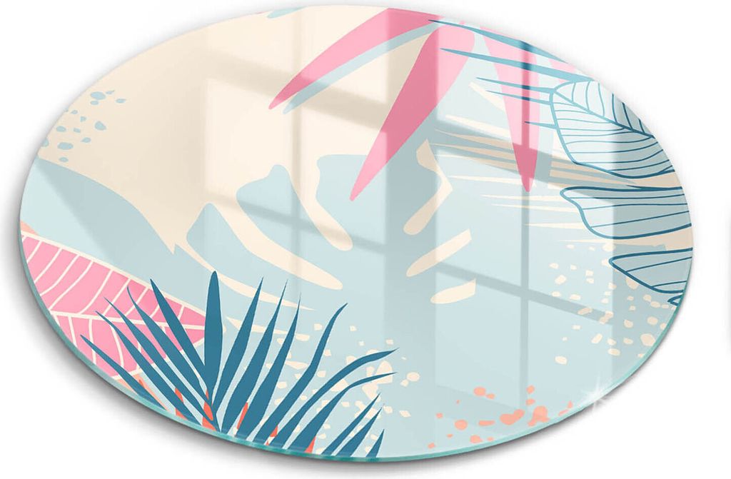 Glasschneideplatte - Herdabdeckplatte - fi30 cm -Schneidebrett - Spritzschutz - Pastellblätter