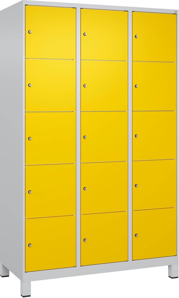 C+P Fächerschrank "Classic Plus", 5 Fächer übereinander, Abteilbreite 40 cm, mit Füßen, Verkehrsgelb (RAL 1023), 195x120x50 cm/ 15 Fächer