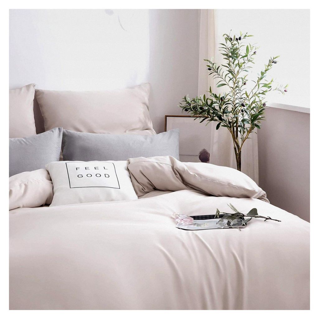 Bettwäsche aus gebürsteter Mikrofaser 1 Bettbezug 135x200cm + 1 Kopfkissenbezug 80x80cm mit Reißverschluss Beige