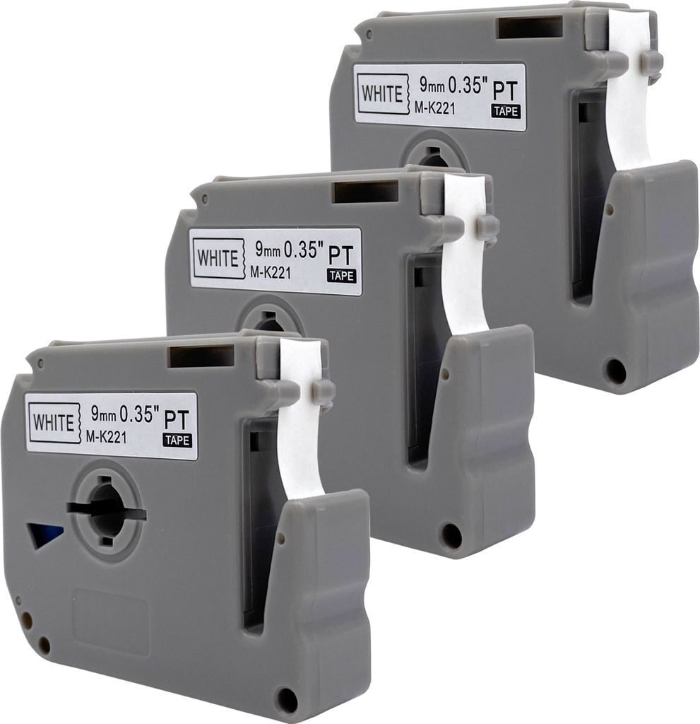 DULA Etikettenband - Kompatibel mit Brother P-Touch M-K221 - 3 Stück - Schwarz auf weiß - 9mm x 8m
