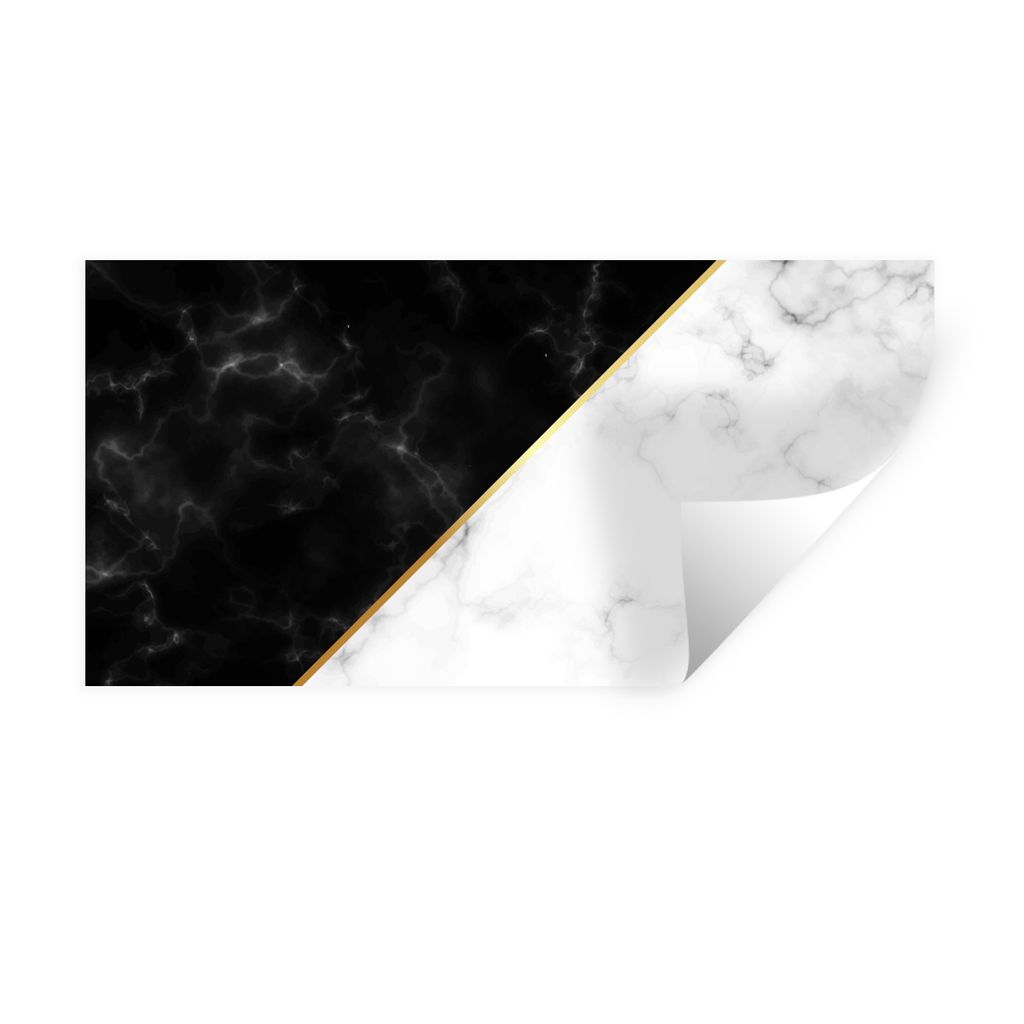 MuchoWow Wandtattoo Wandsticker Wandaufkleber Marmor - Weiß - Schwarz - Gold 120x60 cm Selbstklebend und Repositionierbar - Sticker - Dekorfolie
