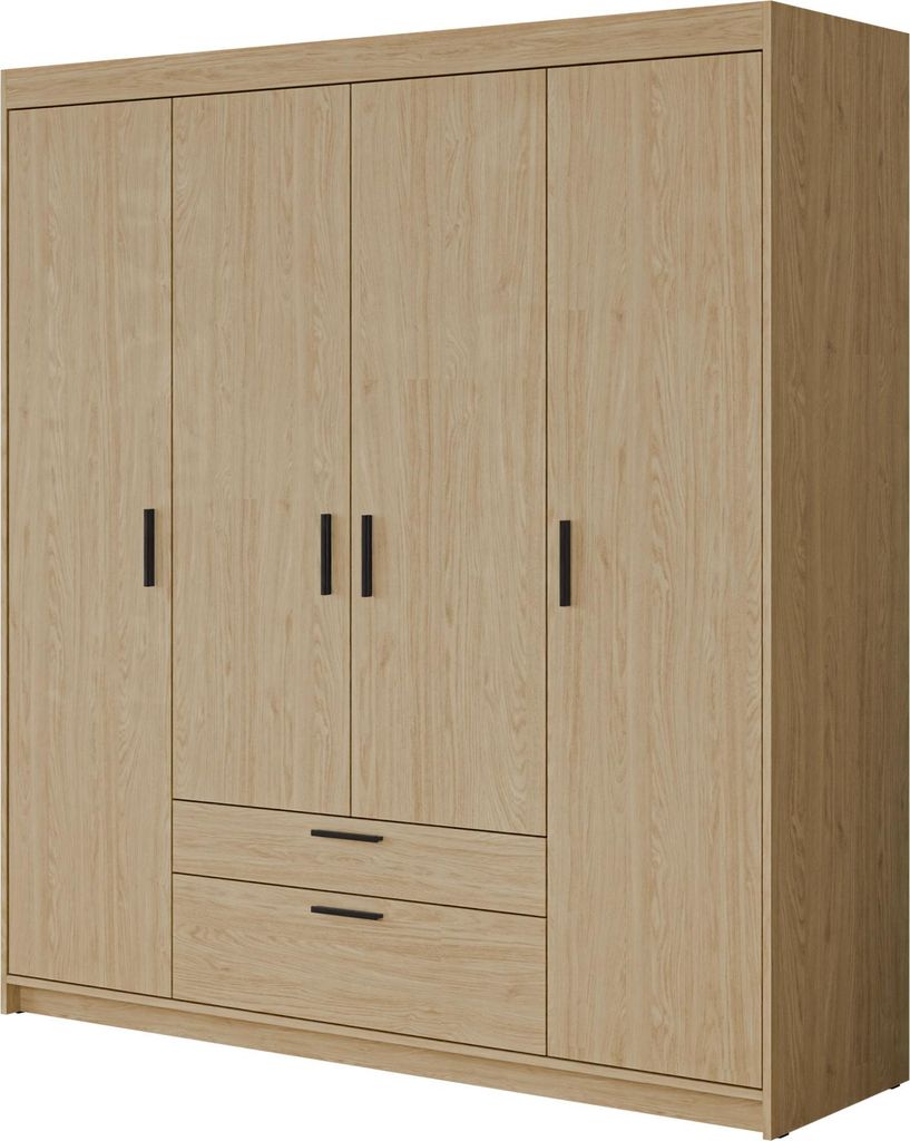 MIRJAN24 Kleiderschrank Elena 4D, Stilvoll Drehtürenschrank , Schlafzimmer Kollektion (Farbe: Geölte Eiche, ohne Aufsatz)