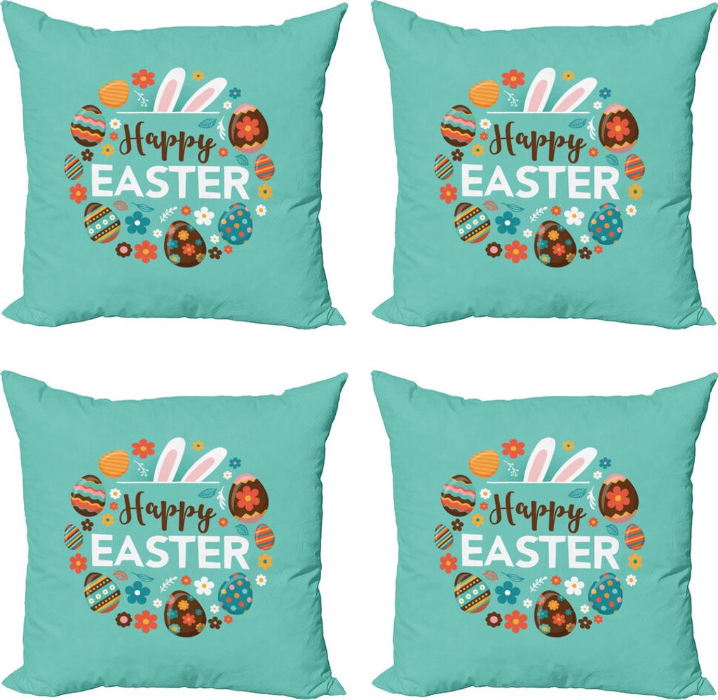 ABAKUHAUS Ostern Kissenbezug Set (4 Stück), Frühlingsurlaub Muster, Moderner Doppelseitiger Digitaldruck, 50 cm x 50 cm, Mehrfarbig