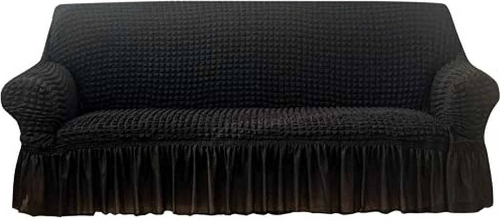 Seersucker Sofa Hoes met Zoom voor 1-4 zitplaatsen, machinewasbare Sofa beschermer (Black, 190-230CM)