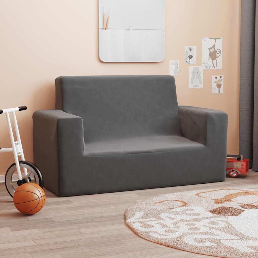 vidaXL Kindersofa 2-Sitzer Anthrazit Weich Plüsch