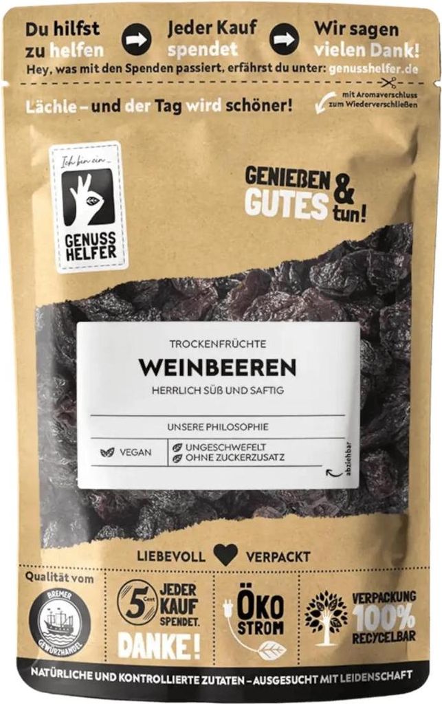 Weinbeeren, getrocknet, ungeschwefelt und ohne Zuckerzusatz, 2 x 250g