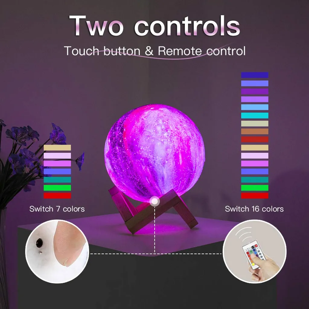 Veilleuse Bébé Lampe Lune 3D Rechargeable 15cm avec Télécommande Sans Fil