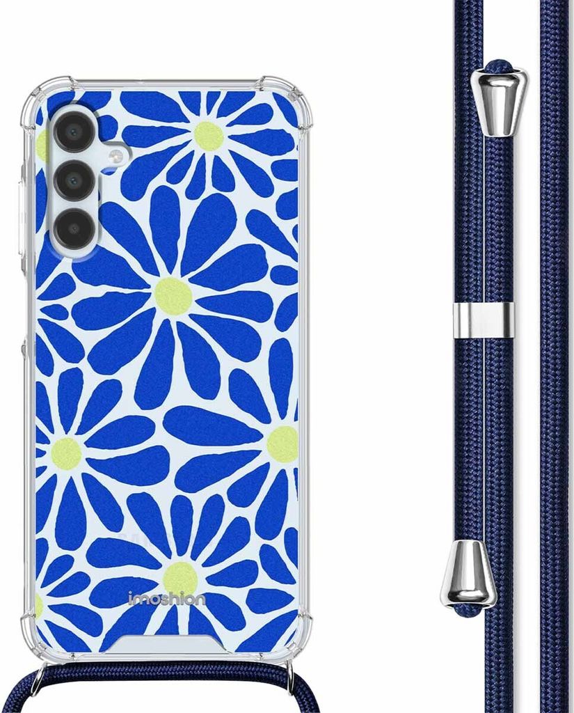 imoshion Design Hülle mit Band Samsung Galaxy A15 (5G/4G) - Cobalt Blue Flowers Connect