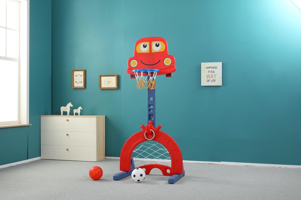 Sweety Toys 12756 Basketballkorb rot 3 in 1 Spielzeug - Ringe werfen, Fußballtor, Basketball