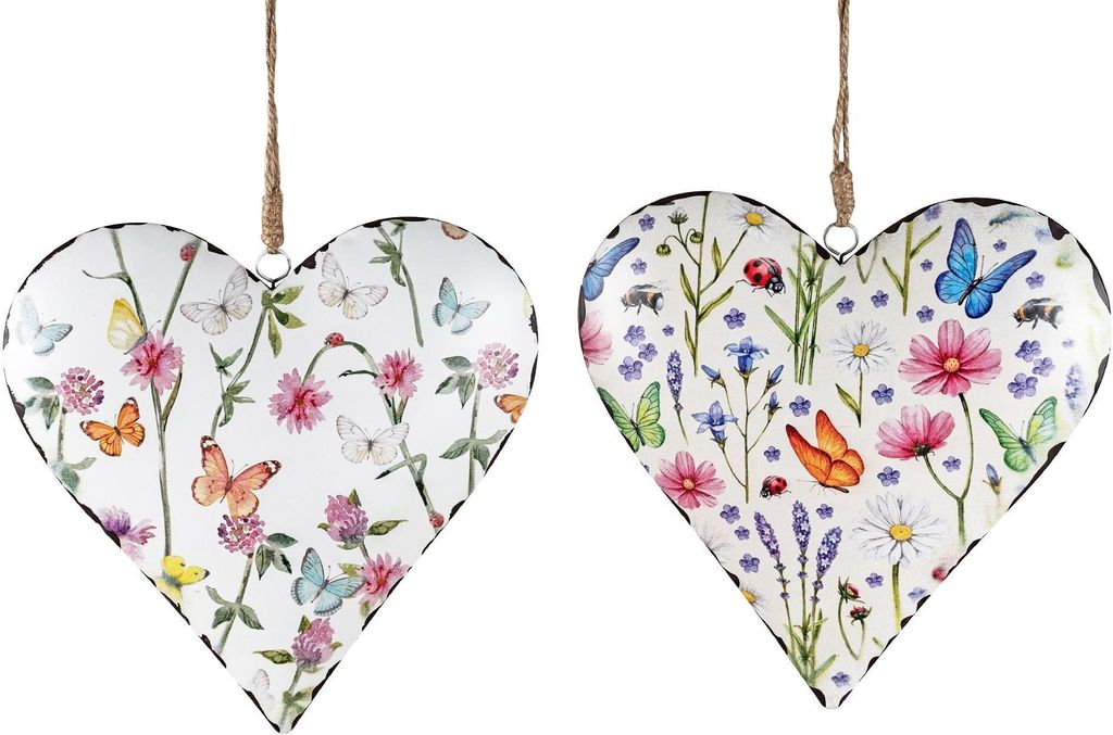 2er Set Dekohänger Herzen BLUMENWIESE D. 20cm aus Metall Formano F25